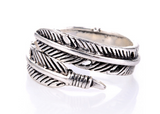 Adjustable Feather Silver Ring