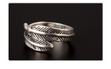 Adjustable Feather Silver Ring