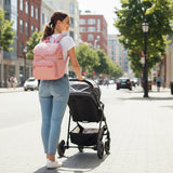 mother with StitchCraft Diaper Bag pink
